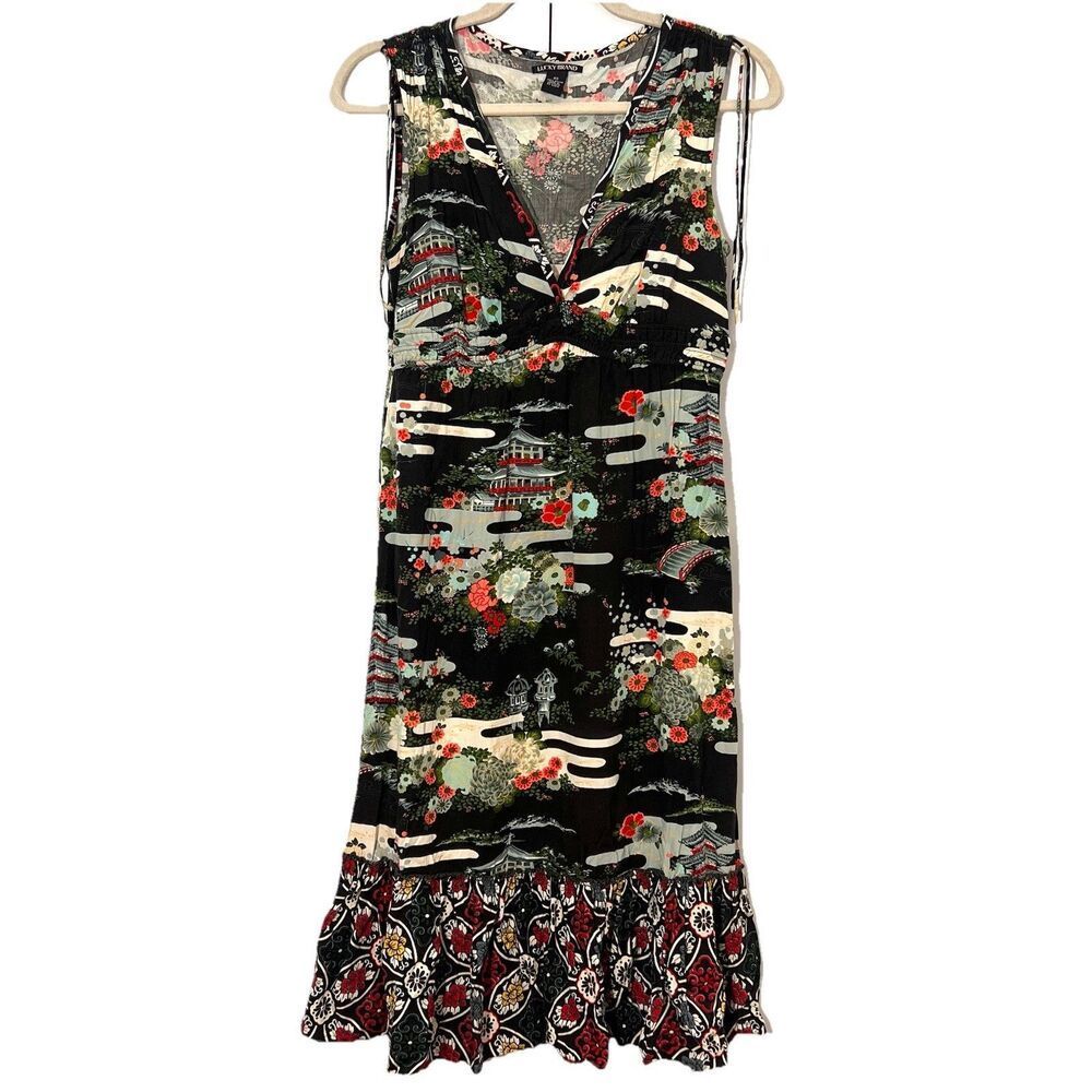 Vintage Lucky Brand Babydoll Dress Womens Xs Asian Tropical Dark Fairy Artsy